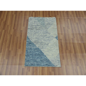 2'x3' Stone Blue, Hand Knotted Geometric Art Deco Collection, Soft Wool, Mat Oriental Rug FWR476544