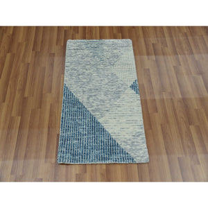 2'x3' Stone Blue, Extra Soft Wool Hand Knotted, Geometric Art Deco Collection, Mat Oriental Rug FWR476550