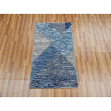 Load image into Gallery viewer, 2&#39;x3&#39; Beau Blue, Geometric Art Deco Collection Soft to the Touch, Natural Wool Hand Knotted, Mat Oriental Rug FWR476556