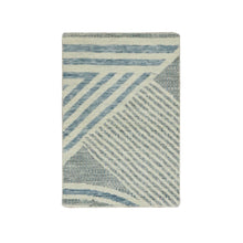 Load image into Gallery viewer, 2&#39;x3&#39; Steel Blue, Geometric Art Deco Collection Soft to the Touch, Natural Wool Hand Knotted, Mat Oriental Rug FWR476592