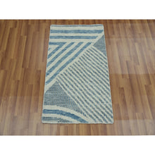 Load image into Gallery viewer, 2&#39;x3&#39; Steel Blue, Geometric Art Deco Collection Soft to the Touch, Natural Wool Hand Knotted, Mat Oriental Rug FWR476592