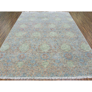 9'2"x12' Green, Tone on tone Obscured and Subtle, Natural Dyes, Soft Wool, Hand Knotted Oriental Rug FWR476604