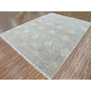 9'2"x12' Green, Tone on tone Obscured and Subtle, Natural Dyes, Soft Wool, Hand Knotted Oriental Rug FWR476604