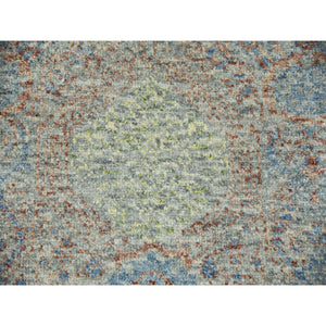 9'2"x12' Green, Tone on tone Obscured and Subtle, Natural Dyes, Soft Wool, Hand Knotted Oriental Rug FWR476604