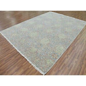 9'x12' Green, Hand Knotted, Tone on tone Obscured and Subtle Collection, Natural Dyes, Soft Wool, Oriental Rug FWR476610
