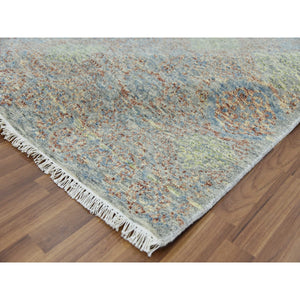 9'x12' Green, Hand Knotted, Tone on tone Obscured and Subtle Collection, Natural Dyes, Soft Wool, Oriental Rug FWR476610