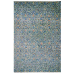 11'10"x17'10" Blue, Oversize Natural Dyes, Tone on tone Obscured and Subtle Collection, Pure Wool, Hand Knotted, Soft pile, Oriental Rug FWR476646