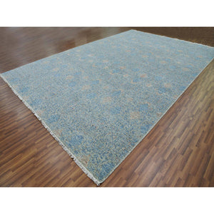 11'10"x17'10" Blue, Oversize Natural Dyes, Tone on tone Obscured and Subtle Collection, Pure Wool, Hand Knotted, Soft pile, Oriental Rug FWR476646
