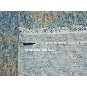 11'10"x17'10" Blue, Oversize Natural Dyes, Tone on tone Obscured and Subtle Collection, Pure Wool, Hand Knotted, Soft pile, Oriental Rug FWR476646