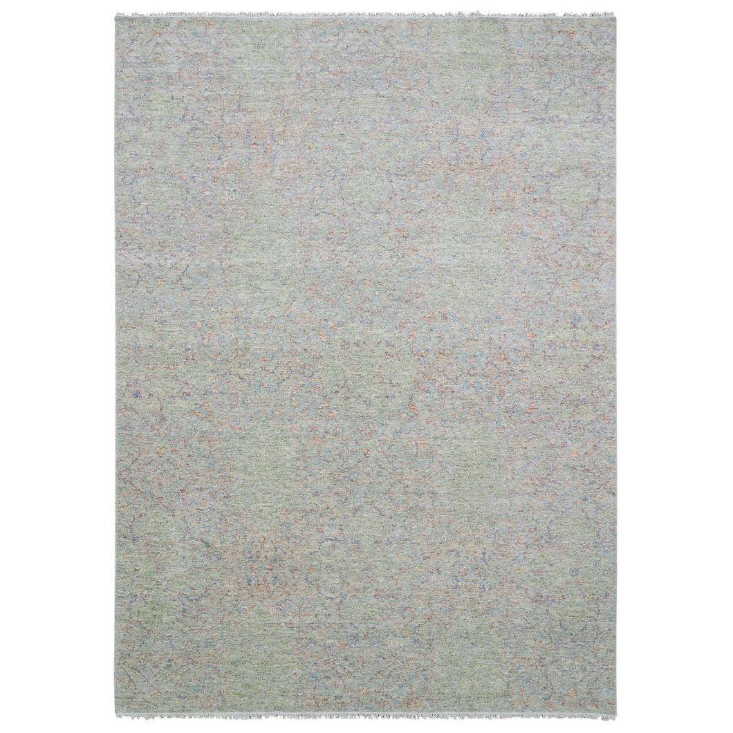 10'x14' Green, Tone on tone Obscured and Subtle Collection, Soft Luxurious Wool Hand Knotted, Oriental Rug FWR476652