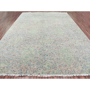 12'x15'2" Green, Oversize, Soft Luxurious Wool, Tone on tone Obscured and Subtle Collection, Hand Knotted, Oriental Rug FWR476658