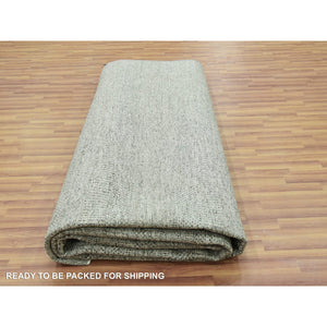 12'x15'1" Medium Gray, Hand Knotted, Modern Grass Design, Natural Undyed Wool, Oversized Oriental Rug FWR476706