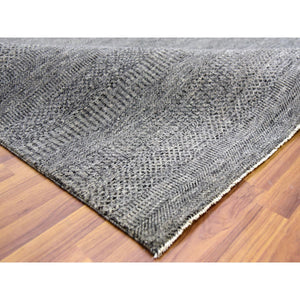 14'2"x14'2" Medium Gray, Natural Undyed Wool, Hand Knotted, Modern Grass Design, XL Square Oriental Rug FWR476712
