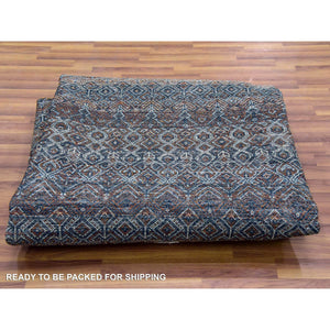 8'x8' Rust Brown, 100% Plush Wool, Hand Knotted, Kohinoor Herat Small Geometric Repetitive Design, Round Oriental Rug FWR476736