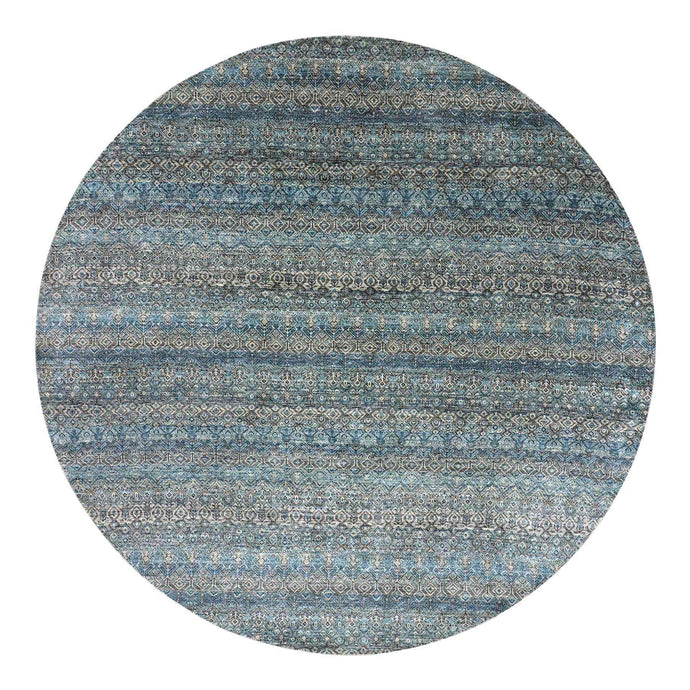 10'x10' Yale Blue, 100% Plush Wool, Hand Knotted, Kohinoor Herat Small Geometric Repetitive Design, Round Oriental Rug FWR476790