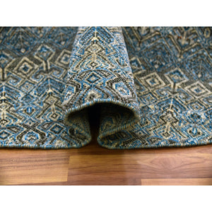 8'x8' Yale Blue, Kohinoor Herat Small Geometric Repetitive Design, 100% Plush Wool, Hand Knotted, Round Oriental Rug FWR476796