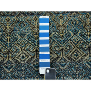 8'x8' Yale Blue, Kohinoor Herat Small Geometric Repetitive Design, 100% Plush Wool, Hand Knotted, Round Oriental Rug FWR476796