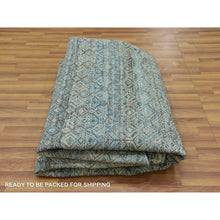 Load image into Gallery viewer, 8&#39;x8&#39; Yale Blue, Kohinoor Herat Small Geometric Repetitive Design, 100% Plush Wool, Hand Knotted, Round Oriental Rug FWR476796