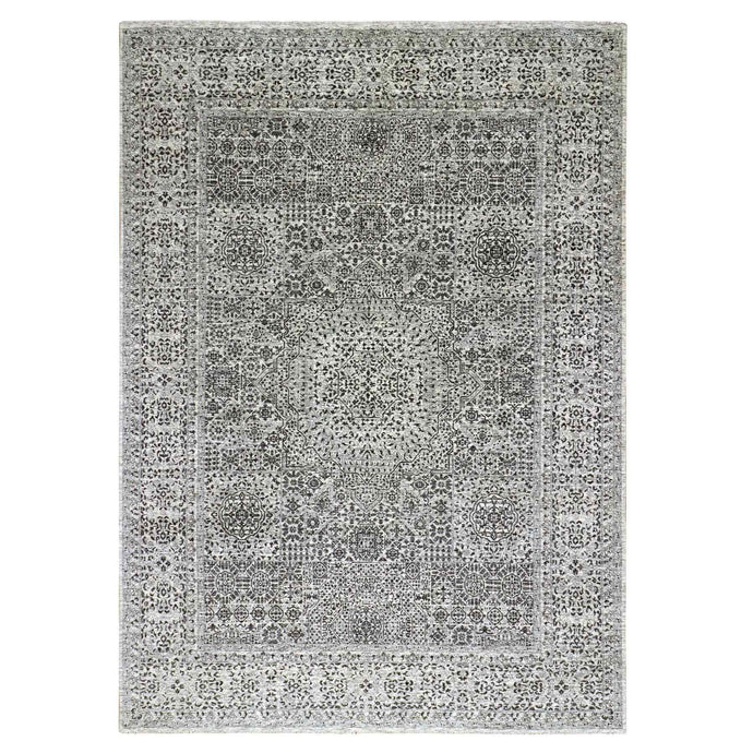 10'x14' Ghost White, Mamluk Dynasty, Tone on Tone Design, Undyed 100% Wool, Hand Knotted, Oriental Rug FWR476808