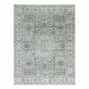 9'1"x12' Ghost White, Hand Knotted, Mamluk Dynasty, Tone on Tone Design, Undyed 100% Wool, Oriental Rug FWR476814