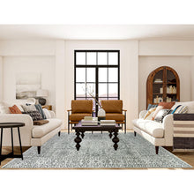 Load image into Gallery viewer, 9&#39;1&quot;x12&#39; Ghost White, Hand Knotted, Mamluk Dynasty, Tone on Tone Design, Undyed 100% Wool, Oriental Rug FWR476814