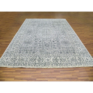 9'1"x12' Ghost White, Hand Knotted, Mamluk Dynasty, Tone on Tone Design, Undyed 100% Wool, Oriental Rug FWR476814