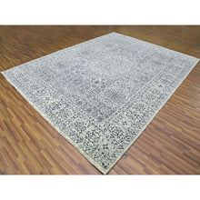 Load image into Gallery viewer, 9&#39;1&quot;x12&#39; Ghost White, Hand Knotted, Mamluk Dynasty, Tone on Tone Design, Undyed 100% Wool, Oriental Rug FWR476814