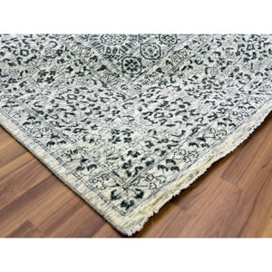 9'1"x12' Ghost White, Hand Knotted, Mamluk Dynasty, Tone on Tone Design, Undyed 100% Wool, Oriental Rug FWR476814