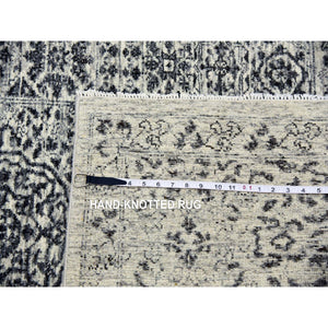 9'1"x12' Ghost White, Hand Knotted, Mamluk Dynasty, Tone on Tone Design, Undyed 100% Wool, Oriental Rug FWR476814
