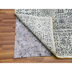8'x9'10" Ghost White, Tone on Tone Design, Undyed 100% Wool, Hand Knotted, Mamluk Dynasty, Oriental Rug FWR476826