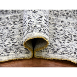 8'x9'10" Ghost White, Tone on Tone Design, Undyed 100% Wool, Hand Knotted, Mamluk Dynasty, Oriental Rug FWR476826