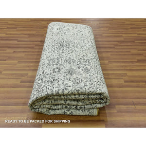 8'x9'10" Ghost White, Tone on Tone Design, Undyed 100% Wool, Hand Knotted, Mamluk Dynasty, Oriental Rug FWR476826