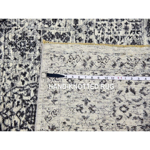 8'x9'10" Ghost White, Tone on Tone Design, Undyed 100% Wool, Hand Knotted, Mamluk Dynasty, Oriental Rug FWR476826