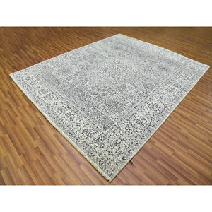 8'1"x10' Ghost White, Mamluk Dynasty, Tone on Tone Design, Undyed 100% Wool, Hand Knotted, Oriental Rug FWR476832