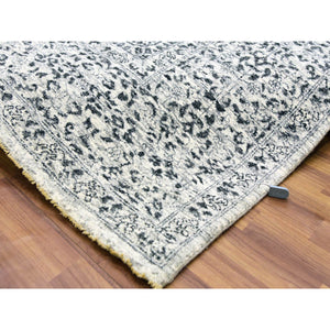 8'1"x10' Ghost White, Mamluk Dynasty, Tone on Tone Design, Undyed 100% Wool, Hand Knotted, Oriental Rug FWR476832