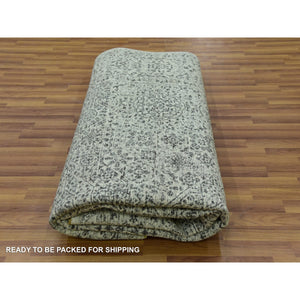 8'1"x10' Ghost White, Mamluk Dynasty, Tone on Tone Design, Undyed 100% Wool, Hand Knotted, Oriental Rug FWR476832