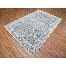 Load image into Gallery viewer, 6&#39;1&quot;x9&#39;3&quot; Ghost White, Hand Knotted, Mamluk Dynasty, Tone on Tone Design, Undyed 100% Wool, Oriental Rug FWR476838
