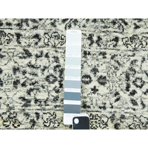 6'1"x9'3" Ghost White, Hand Knotted, Mamluk Dynasty, Tone on Tone Design, Undyed 100% Wool, Oriental Rug FWR476838