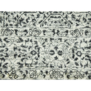 6'1"x9'3" Ghost White, Hand Knotted, Mamluk Dynasty, Tone on Tone Design, Undyed 100% Wool, Oriental Rug FWR476838