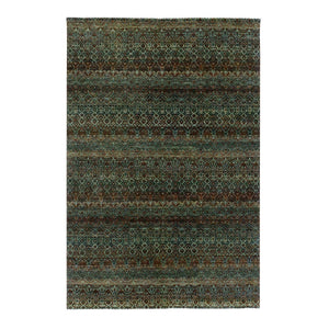 6'x9'1" Rust Brown, 100% Plush Wool, Hand Knotted, Kohinoor Herat Small Geometric Repetitive Design, Oriental Rug FWR476856