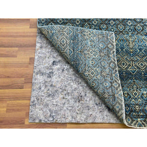 2'6"x12' Yale Blue, Kohinoor Herat Small Geometric Repetitive Design, 100% Plush Wool, Hand Knotted, Runner Oriental Rug FWR476970