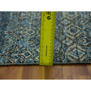2'6"x12' Yale Blue, Kohinoor Herat Small Geometric Repetitive Design, 100% Plush Wool, Hand Knotted, Runner Oriental Rug FWR476970
