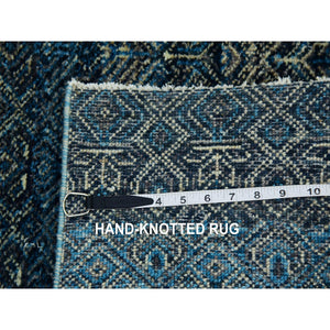 2'5"x12' Yale Blue, Kohinoor Herat Small Geometric Repetitive Design, 100% Plush Wool, Hand Knotted, Runner Oriental Rug FWR476994