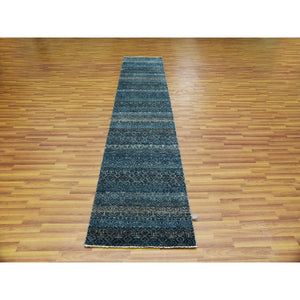 2'5"x12' Yale Blue, Hand Knotted, Kohinoor Herat Small Geometric Repetitive Design, 100% Plush Wool, Runner Oriental Rug FWR477000