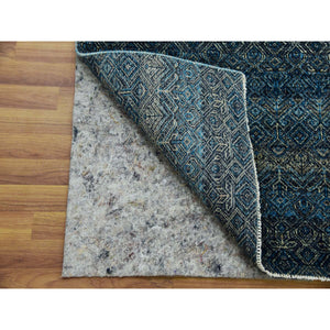 2'5"x12' Yale Blue, Hand Knotted, Kohinoor Herat Small Geometric Repetitive Design, 100% Plush Wool, Runner Oriental Rug FWR477000