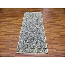 Load image into Gallery viewer, 2&#39;7&quot;x6&#39; Ghost White, Mamluk Dynasty, Tone on Tone Design, Undyed 100% Wool, Hand Knotted, Runner Oriental Rug FWR477012