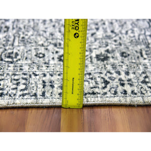 2'7"x6' Ghost White, Mamluk Dynasty, Tone on Tone Design, Undyed 100% Wool, Hand Knotted, Runner Oriental Rug FWR477012