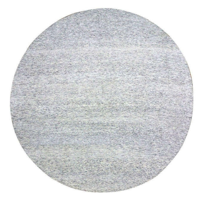 11'x11' Bright Gray, Modern Grass Design, Tone on Tone, Undyed Natural Wool, Hand Knotted, Round Oriental Rug FWR477042