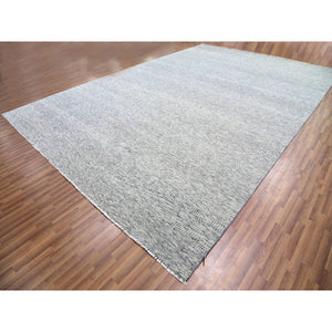 12'x17'10" Misty Gray, Organic Undyed Wool, Tone on Tone, Modern Grass Design, Hand Knotted, Oversized Oriental Rug FWR477048