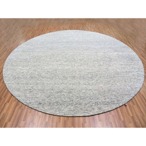 13'x13' Gainsboro Gray, Modern Grass Design, Organic Undyed Wool Tone on Tone, Hand Knotted, Round Oriental Rug FWR477054